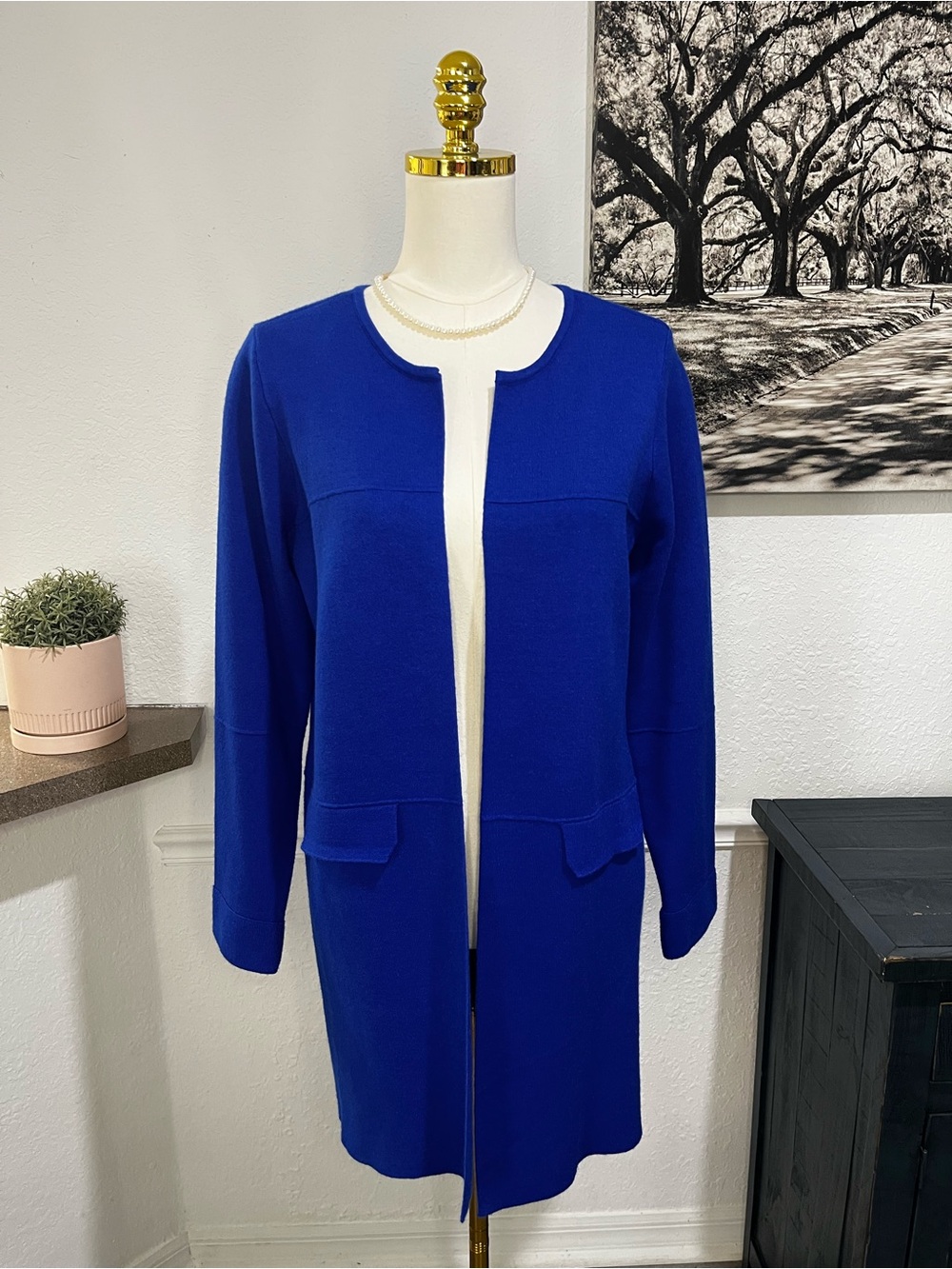 Rafaella Cobalt Blue Open-Front Long Blazer